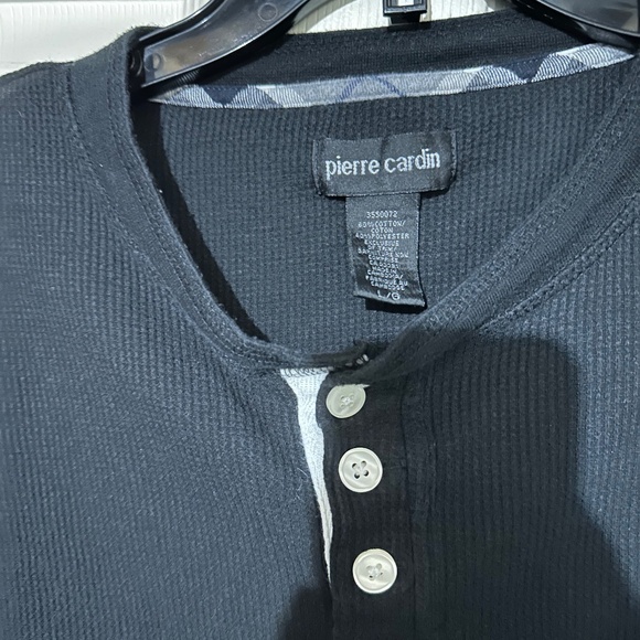 Men's Pierre Cardin Large Black Cotton Sweater 3-Button Knit Long-Sleeve - Picture 5 of 7